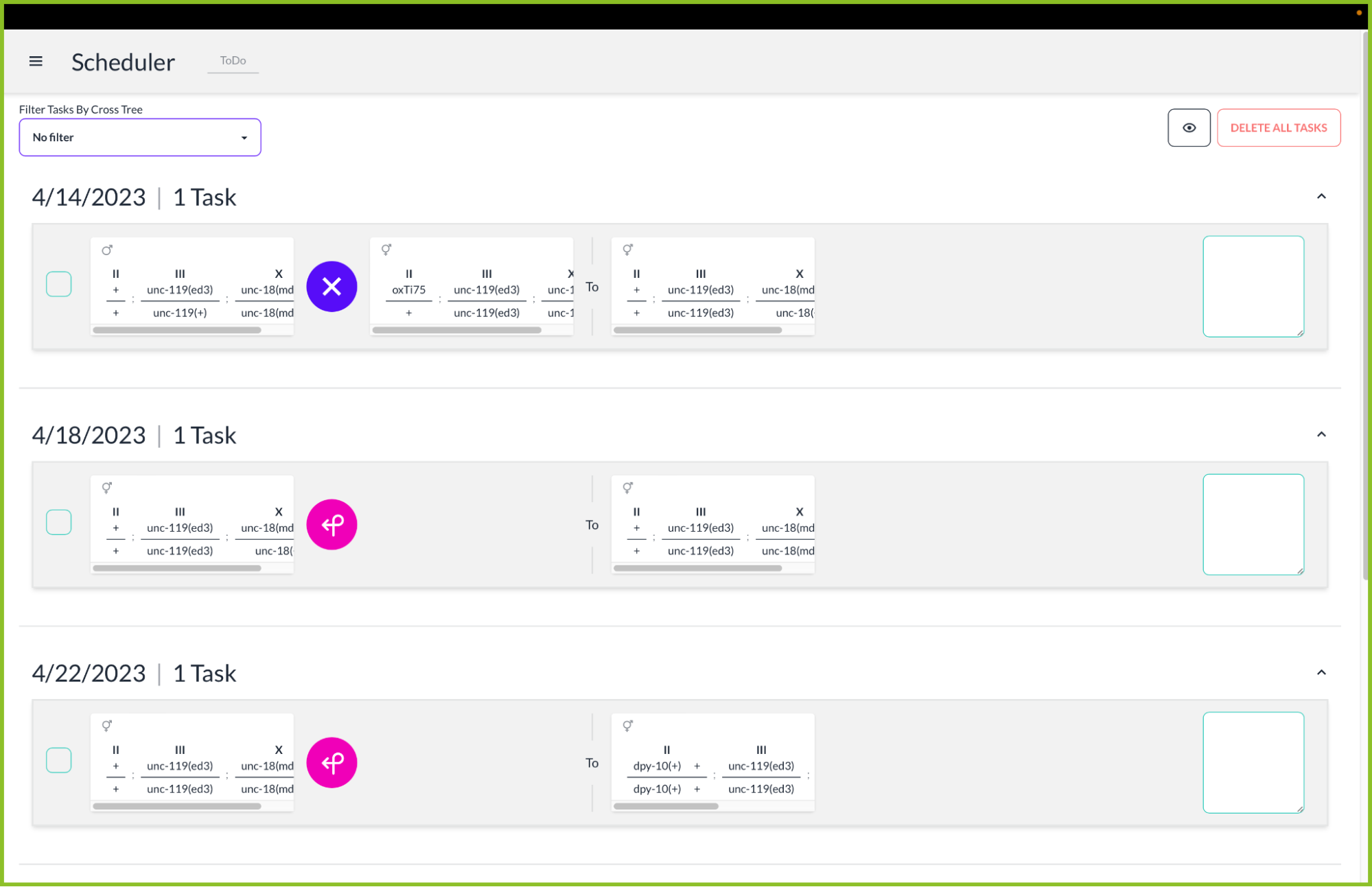 Task scheduler, showing tasks and due dates